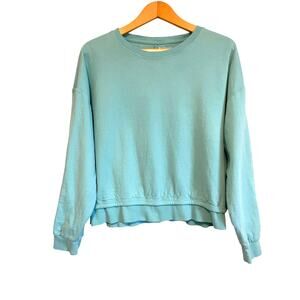 Athleta aqua crew neck long sleeve knit top solid cropped cotton lightweight M